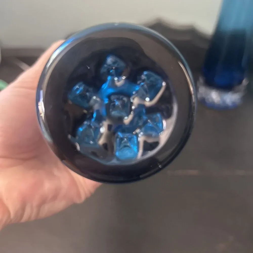 Cobalt Blue Art Glass Vase Heavy Bottom Peaks